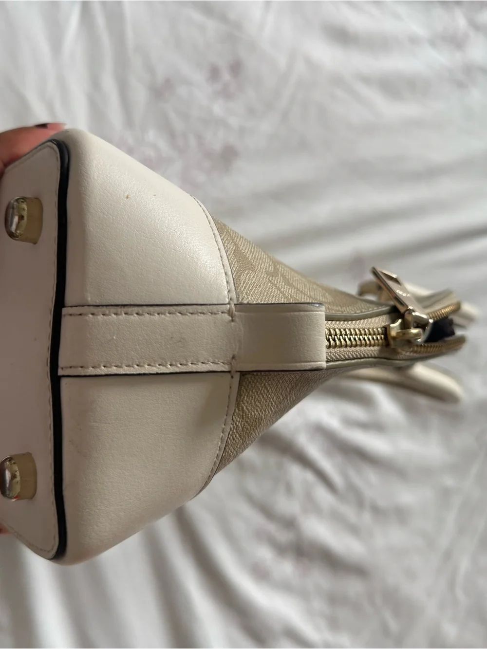 Coach Beige/White Signature Coated Canvas and Leather Sierra Satchel